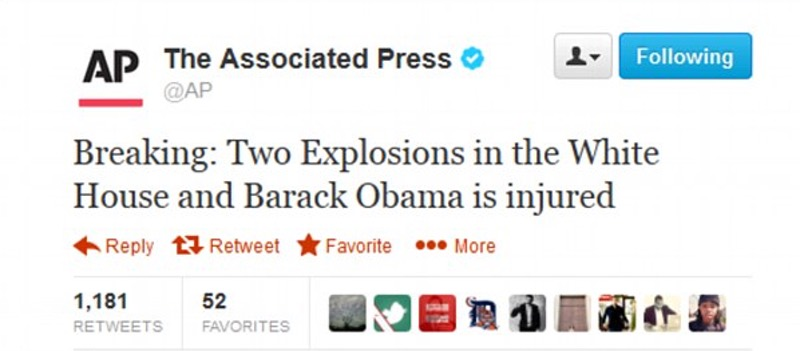 The tweet allegedly sent out by the Syrian Electronic Army hackers